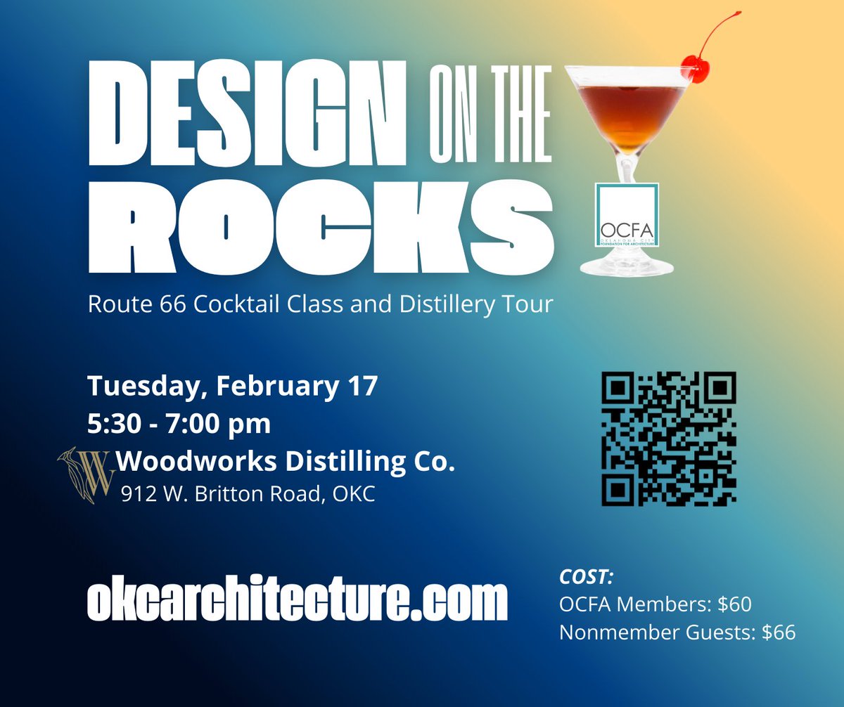 Get Your Sips on Route 66!

Join the OCFA at its inaugural Design on the Rocks, a unique Route 66 Cocktail Class and Distillery Tour celebrating the rich architectural history of the Britton District. More information at okcarchitecture.com