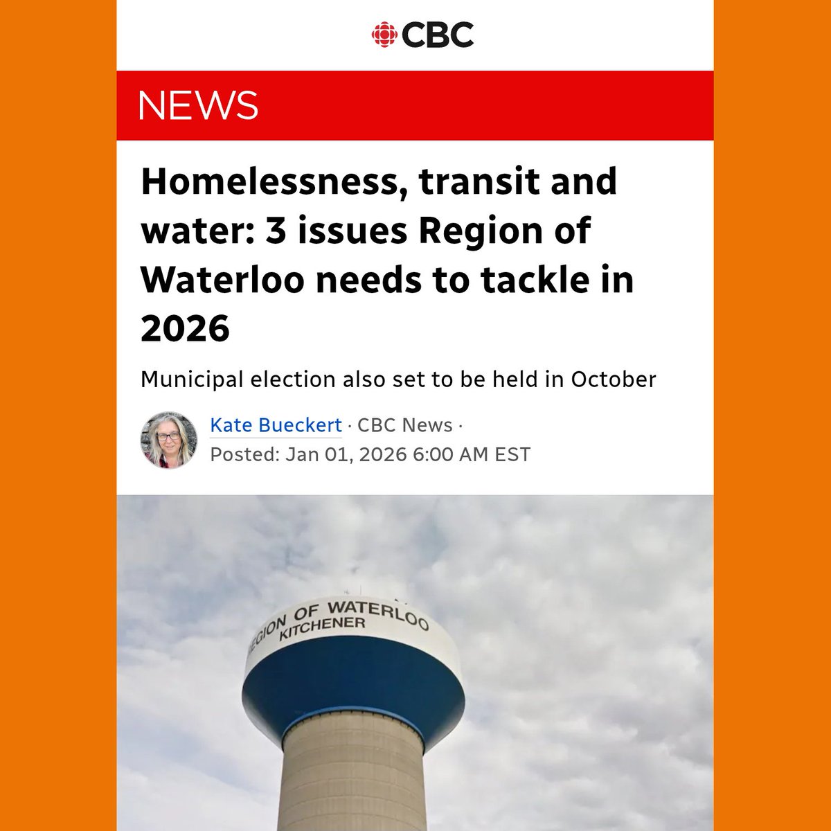 CFifeKW's tweet photo. 'As the calendar flips to a new year and a municipal election looms this fall, the Region of Waterloo has a number of issues it will need to face head-on in the coming months."
- Kitchener’s homeless encampment
- Transit: Getting people moving
- Does the region have enough water? https://t.co/noEwPmKEJK