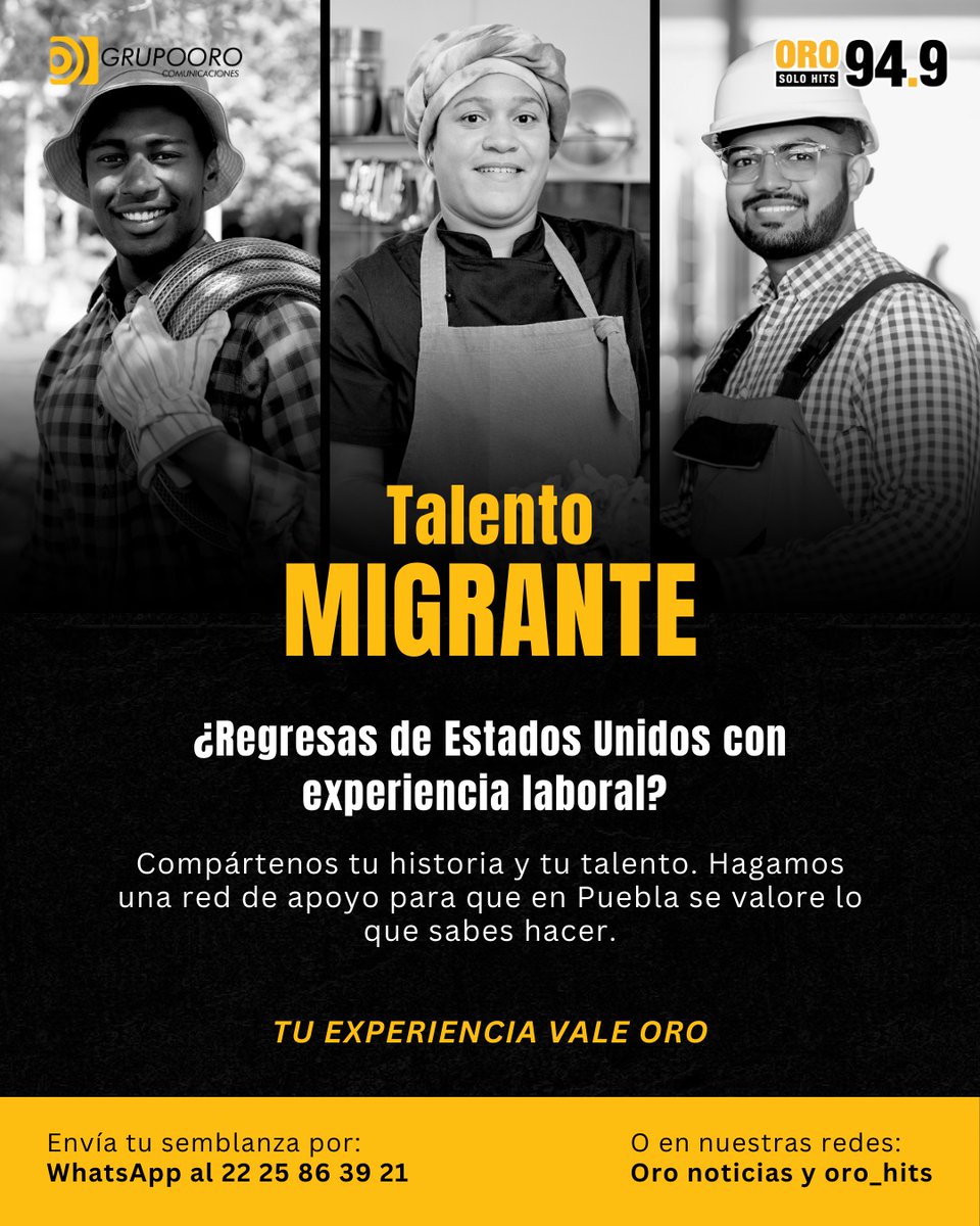 🌍 #TalentoMigrante 
Cada regreso es semilla que germina nuevas oportunidades en Puebla. 🌱✨ 

👉 Súmate a esta iniciativa que reconoce tu valor: oronoticiaspuebla.com/grupo-oro-lanz…