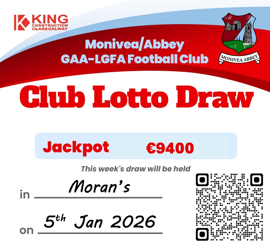 AdrianGildea's tweet image. Could you imagine starting the new year by winning tonight's club lotto jackpot which is a scorching €9400 ? Simply click  moniveaabbeygaa.clubforce.com/products/lotto… . This link closes at 8pm so don't miss out. All support is greatly appreciated. #clublotto #gaalotto #lottodraw #jackpot