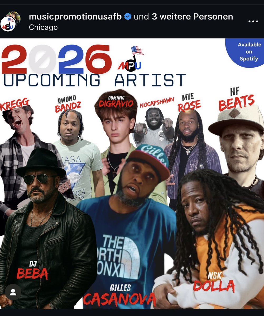 does
<a href="/gilles_casanova/">Gilles Casanova</a> @nskdolla @di_beba_germany @henningfedrow83 @mte_rose @theofficialnocapshawn <a href="/dominicdigravio/">@DominicDiGravio</a> @qwonobandzz @kreggmusic #newmusic #chicago #musicpromotionusa