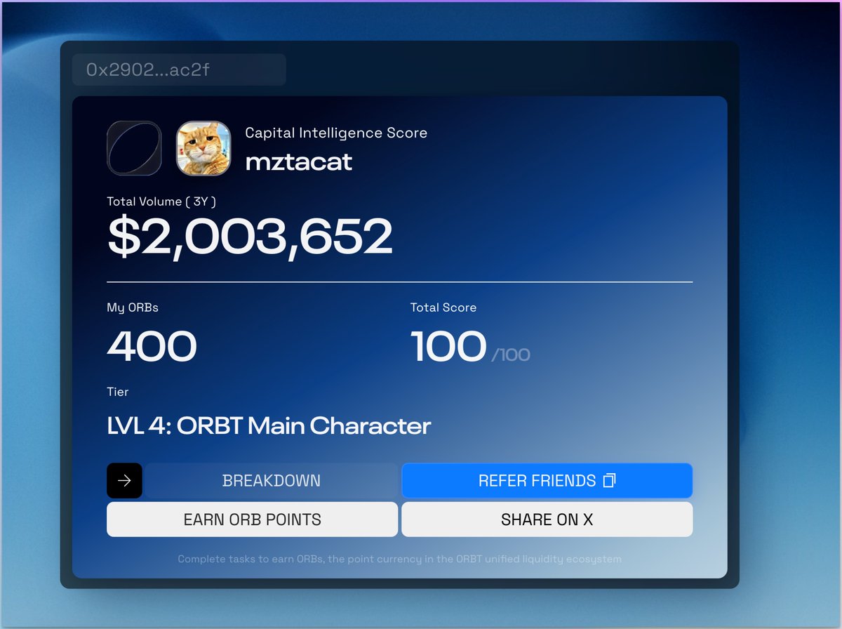 mztacat's tweet image. Check Onchain history and earn $ORBT: they're giving free tokens to everyone with good onchain history. 

It's gonna be so crazy if $0 returns again unexpectedly .

Captures your wallet transaction for the past 3 years.
  - No supply fixed yet
  - No much details about it 

How…