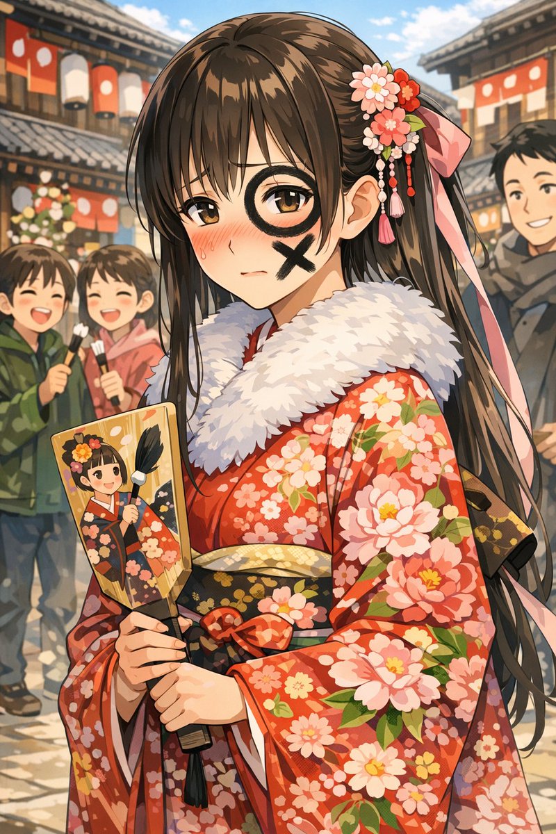 TAIL_FIN's tweet photo. AIさんにも羽根突き娘を描いてもらいました。
この塗られた方が好きですが
目に周りの〇を書いてもらうが難しいです。 https://t.co/ehO9ctv5kC