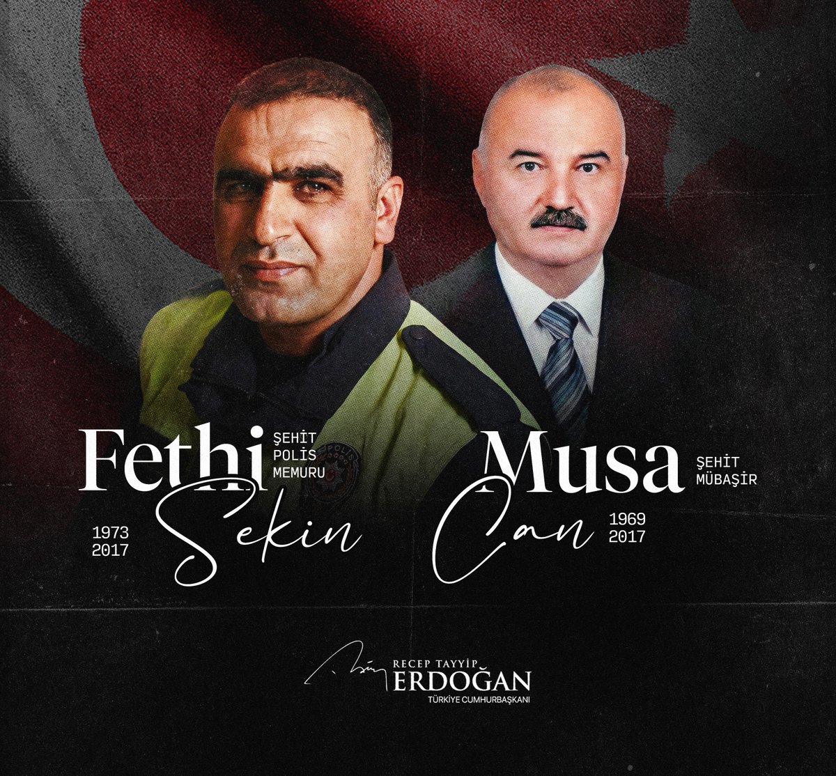 İzmir’de teröristlere karşı kahramanca mücadele ederken şehit olan polis memurumuz Fethi Sekin ile adliye personeli Musa Can kardeşimizi şehadetlerinin 9’uncu yılında rahmetle, minnetle yâd ediyorum. 🇹🇷
