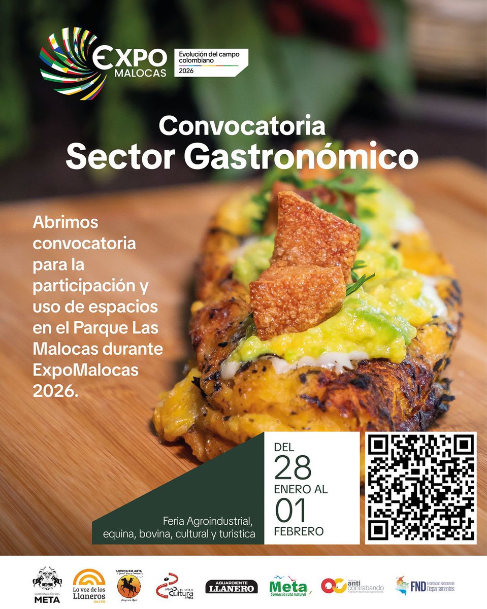 GobMeta's tweet photo. Buscamos propuestas gastronómicas diversas, capaces de contar historias a través del sabor y de enriquecer la experiencia de quienes visitarán ExpoMalocas 2026. 🌮🚜

Inscríbete del 5 al 12 de enero de 2026 y postúlate en https://t.co/JWlXuH47K4 o escanea el QR https://t.co/wd1eJfucju