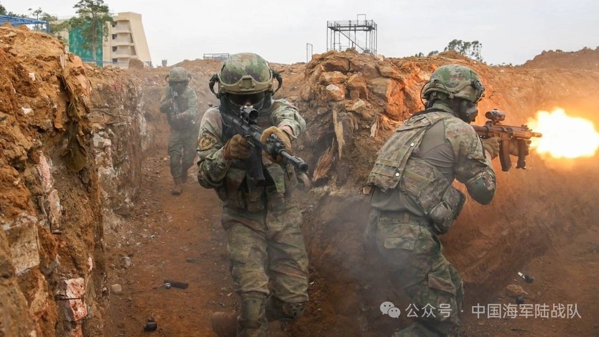 PLA marines trench clearing exercise.