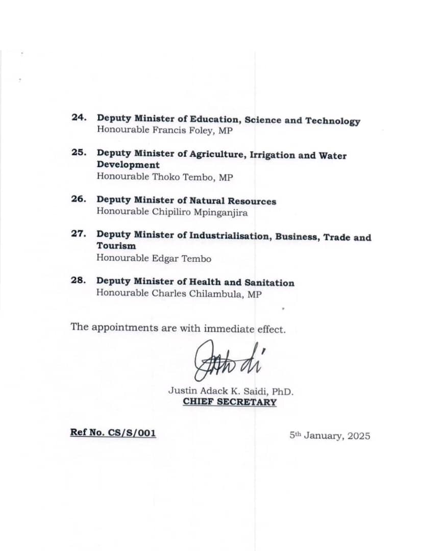 MalawiGovt's tweet image. Cabinet Appointments