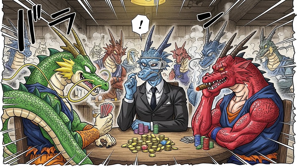 grand_creator's tweet image. 구글의 다양한 AI 모듈을 이용해 뽑아본 '드래곤들이 포커치는 모습(feat. 드래곤볼 스타일)' 중 best2. 흥미로운 건 동일한 구글이 만든 다양한 이미지 모듈임에도 각기 다른 결과물을 뽑아준다는 점이다. 이 점이 매우 흥미롭다. #DragonBall #Dragon #Pocker #DoJai