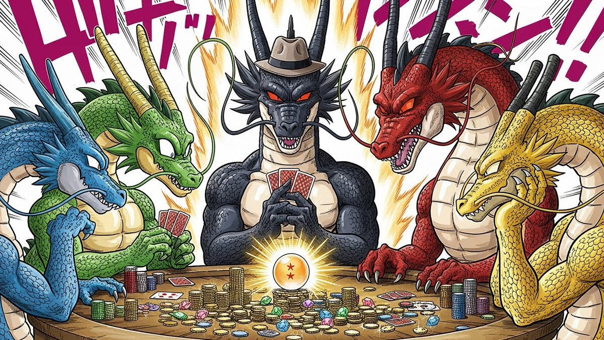 grand_creator's tweet image. 구글의 다양한 AI 모듈을 이용해 뽑아본 '드래곤들이 포커치는 모습(feat. 드래곤볼 스타일)' 중 best2. 흥미로운 건 동일한 구글이 만든 다양한 이미지 모듈임에도 각기 다른 결과물을 뽑아준다는 점이다. 이 점이 매우 흥미롭다. #DragonBall #Dragon #Pocker #DoJai