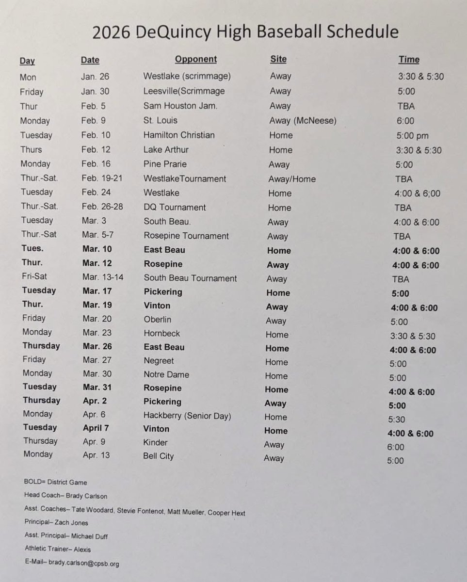 DQ_Baseball's tweet image. Baseball season is coming up quick!

Here’s our 2026 Schedule!

#DeQuincyMade