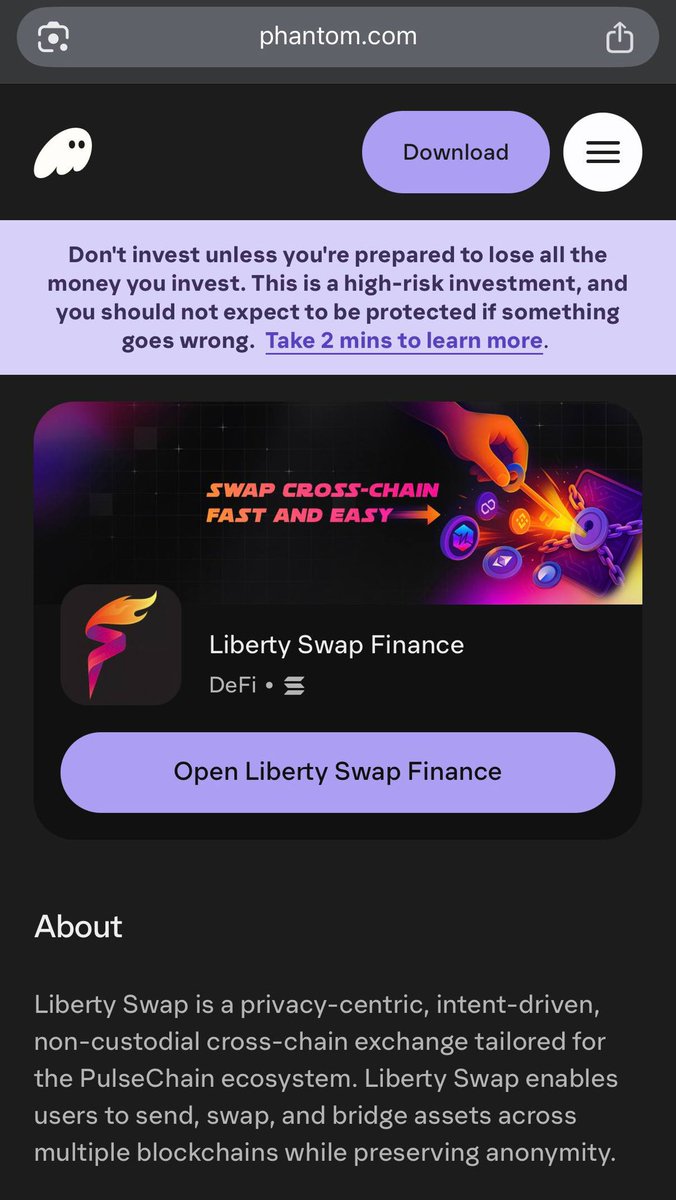 PulseChain LibertySwap officially recognised and supported by Solana’s biggest wallet provider, Phantom.

Anything could happen from now, we've been waiting our moment for a long time, and real believers will be rewarded.

We'll take our glory, PulseChain will shock the entire