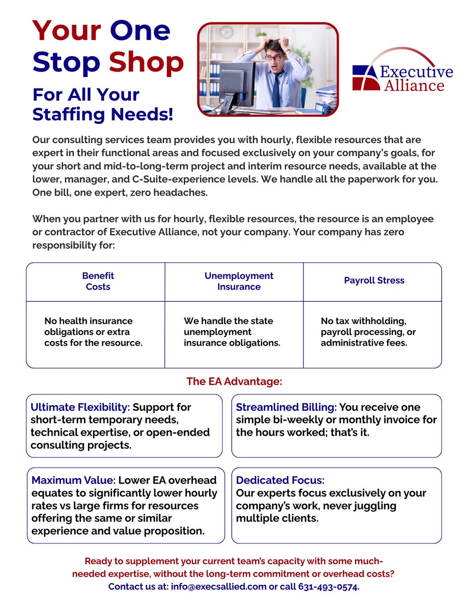 Attention Finance and Accounting Leaders: With December 31st marking the fiscal year-end for most, Q1 is officially your busiest season. 

Contact us today at info@execsallied.com or 631-493-0574.