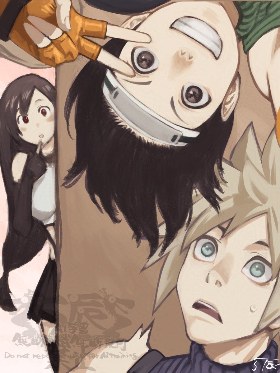 1日1絵　73枚目
難なく不意打ち突撃ショットができるユフィちゃんと羨ましいティファさん

FF7/クラウド/ユフィ/ティファ