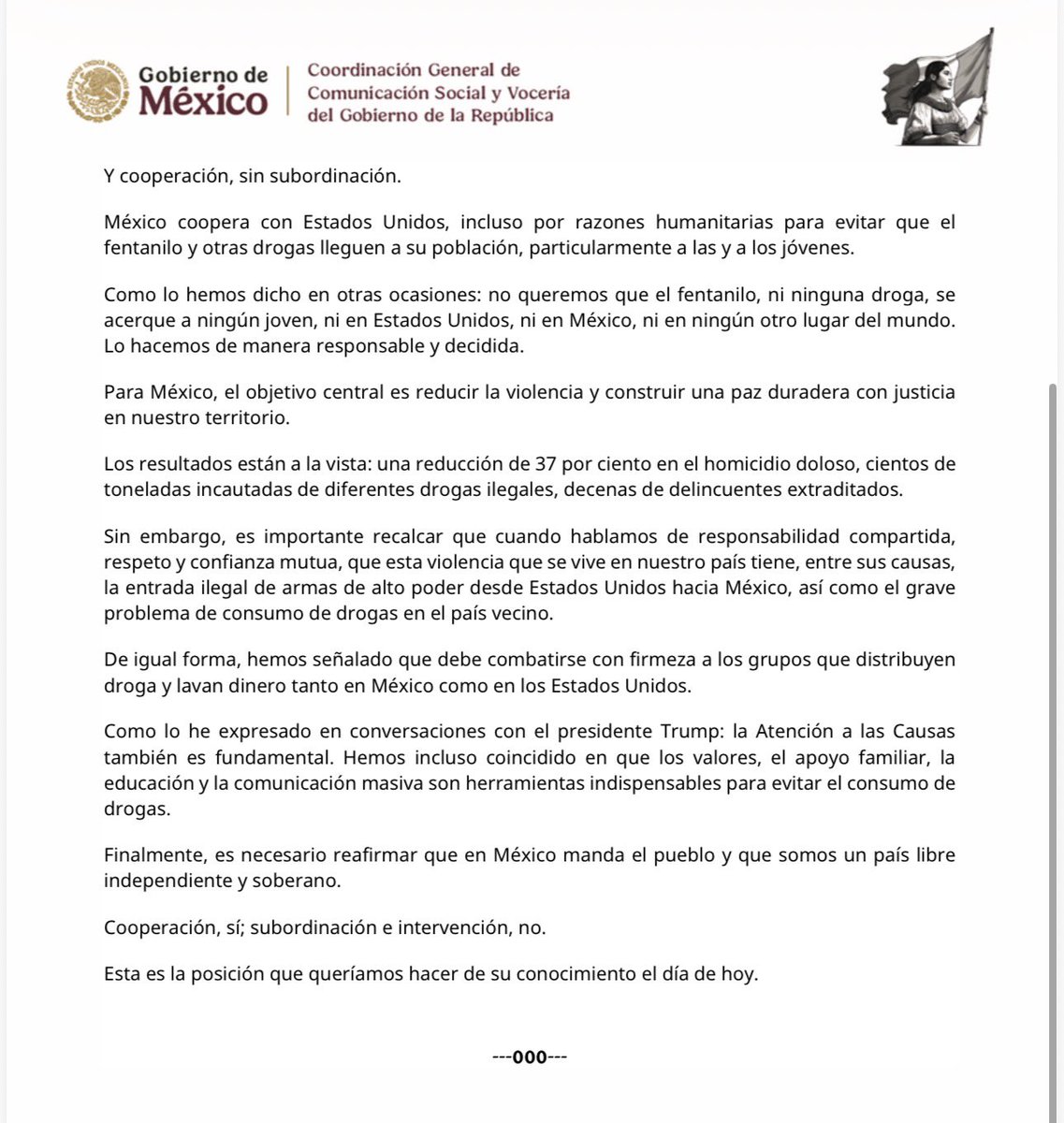Posicionamiento de la presidenta de México <a href="/Claudiashein/">Claudia Sheinbaum Pardo</a> sobre la intervención hacia Venezuela.