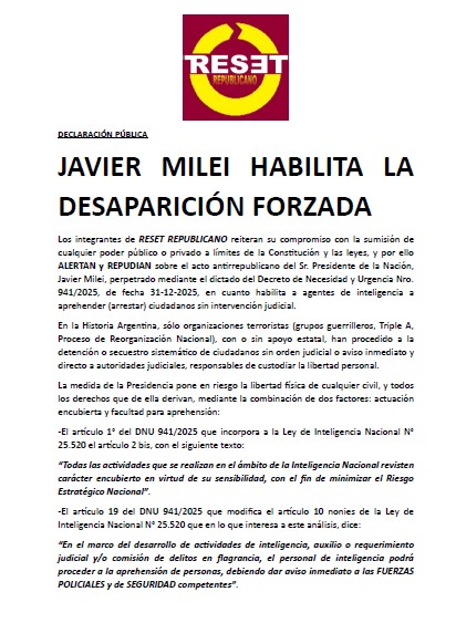 GorilasRepublic's tweet image. Nuestra declaración pública en relación al DNU 941/2025 modificatorio de la Ley de Inteligencia Nacional #JavierMileiHabilitaLaDesapariciónForzada