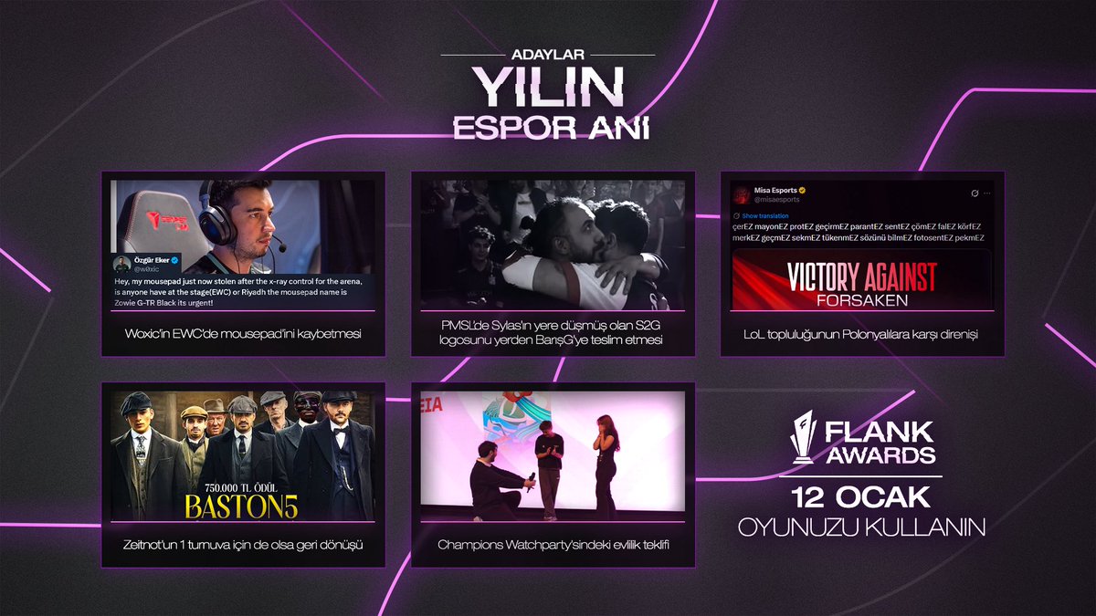 2025 Flank Espor Ödülleri Yılın Espor Anı adayları karşınızda!

Oyunuzu vermeyi unutmayın. 👇
forms.gle/afxEBdAManrnpy…

#FlankAwards25