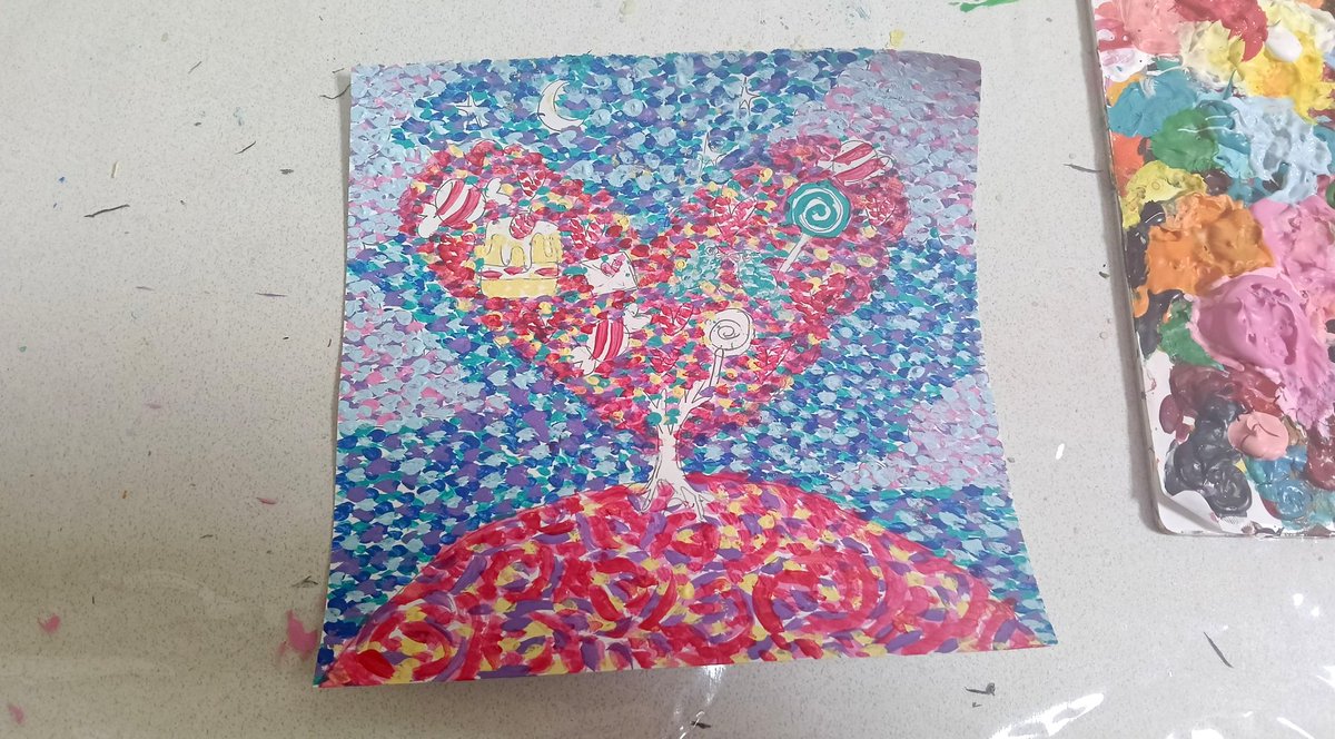 点描画　齋藤郁恵　作画「ブルーフェアリー」ヒーリングアート 齋藤郁恵 点描とアールブリュットの世界 - 齋藤郁恵 点描とアール