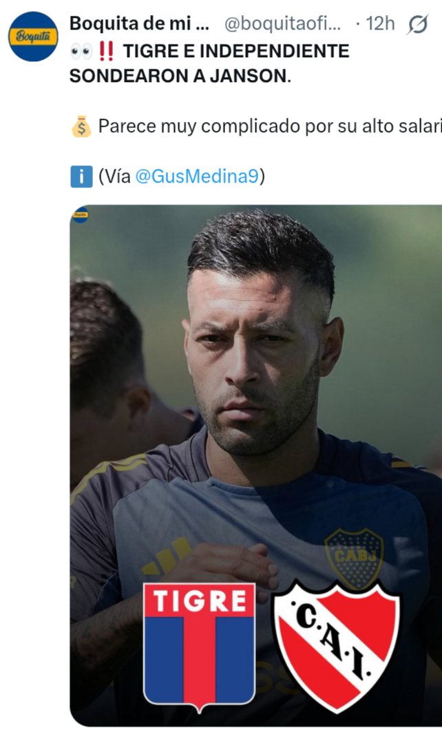 Tigre e independiente...sondearon  por este clavo ex suplente de Vélez por el qué Boca pago 3.5 palos verdes y cuyo representante era el finado Bolotnicoff (idem de Riquelme)...pero es difícil por el sueldo que cobra...y comparte con la familia Riquelme