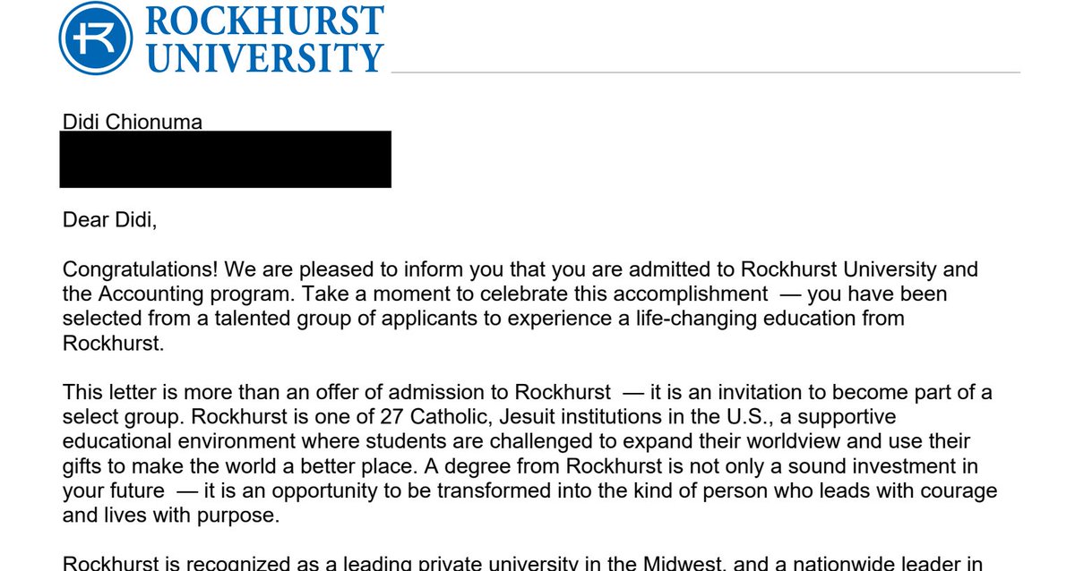 First Acceptance Letter <a href="/RockhurstU/">Rockhurst University</a> 
<a href="/CoachBlackbourn/">Kyle Blackbourn</a> <a href="/Coach_BStewart/">Broderick Stewart</a> <a href="/levi25braun/">Levi Braun</a> <a href="/nico_buckets22/">Nico Felici</a>  <a href="/RockhurstMBB/">Rockhurst Men’s Basketball</a> <a href="/CoachBWatson/">BJ Watson</a> <a href="/TheCoachHolman/">Coach Holman</a>