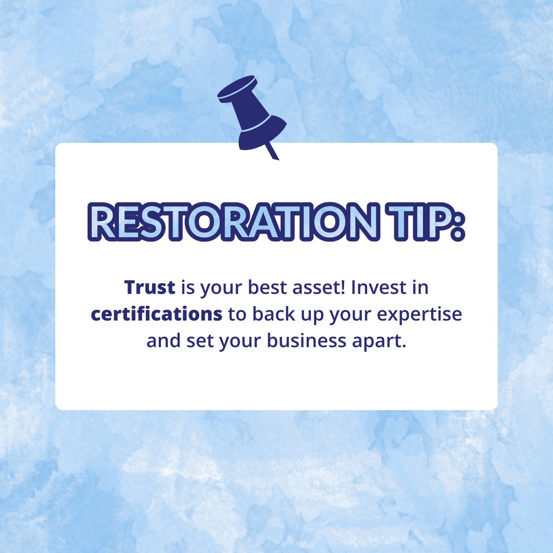 RAFofFlorida's tweet photo. Certifications build trust in your restoration work, showing clients you're qualified. 🏅 

📌 Tip: Credentials like NETI, IICRC, and IRI Fire Restoration demonstrate your expertise.

Explore our memberships 👉 https://t.co/TmhK2alWWC 

#raf #restorationpros #industryeducation https://t.co/0YMfXKy2UK