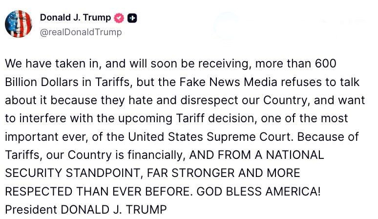 Bitcoin14's tweet image. حدث الان :  🇺🇸 ترامب: الرسوم الجمركية حققت أرباحًا ضخمة للولايات المتحدة وسنحصل قريبًا على 600 مليار دولار إضافية.

🔎 قرار المحكمة العليا حول قانونية هذه الرسوم متوقع في يناير–فبراير 2026، وقد يكون من أخطر القرارات الاقتصادية في تاريخ أمريكا.