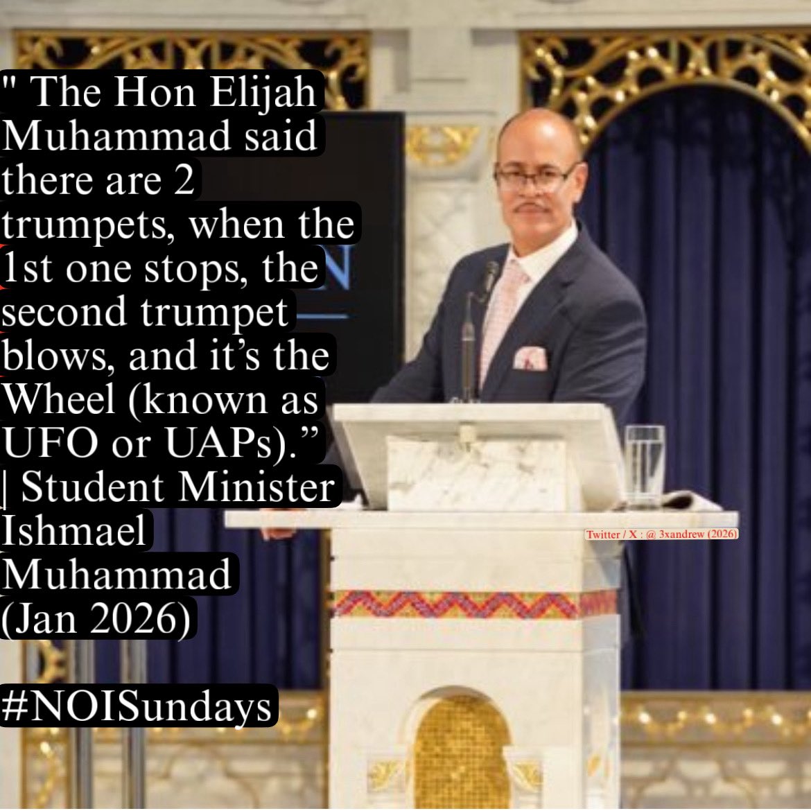 3xandrew's tweet photo. “The Honorable Elijah Muhammad said there are 2 trumpets, when the 1st one stops, the second trumpet blows, and it’s the Wheel (known as UFO or UAPs).”——@minishmael
#NOISundays https://t.co/hF7Z7CGGV9