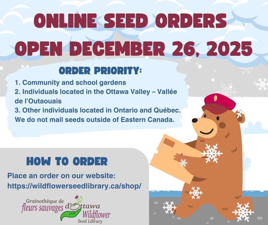 RVCFoundation's tweet image. The Ottawa Wildflower Seed Library is giving away seeds for nearly 200 types of native perennials, shrubs &amp;amp; trees for winter sowing! Seeds will be shipped for free until they sell out. Help restore natural ecosystems in our communities! Order online at wildflowerseedlibrary.ca/shop