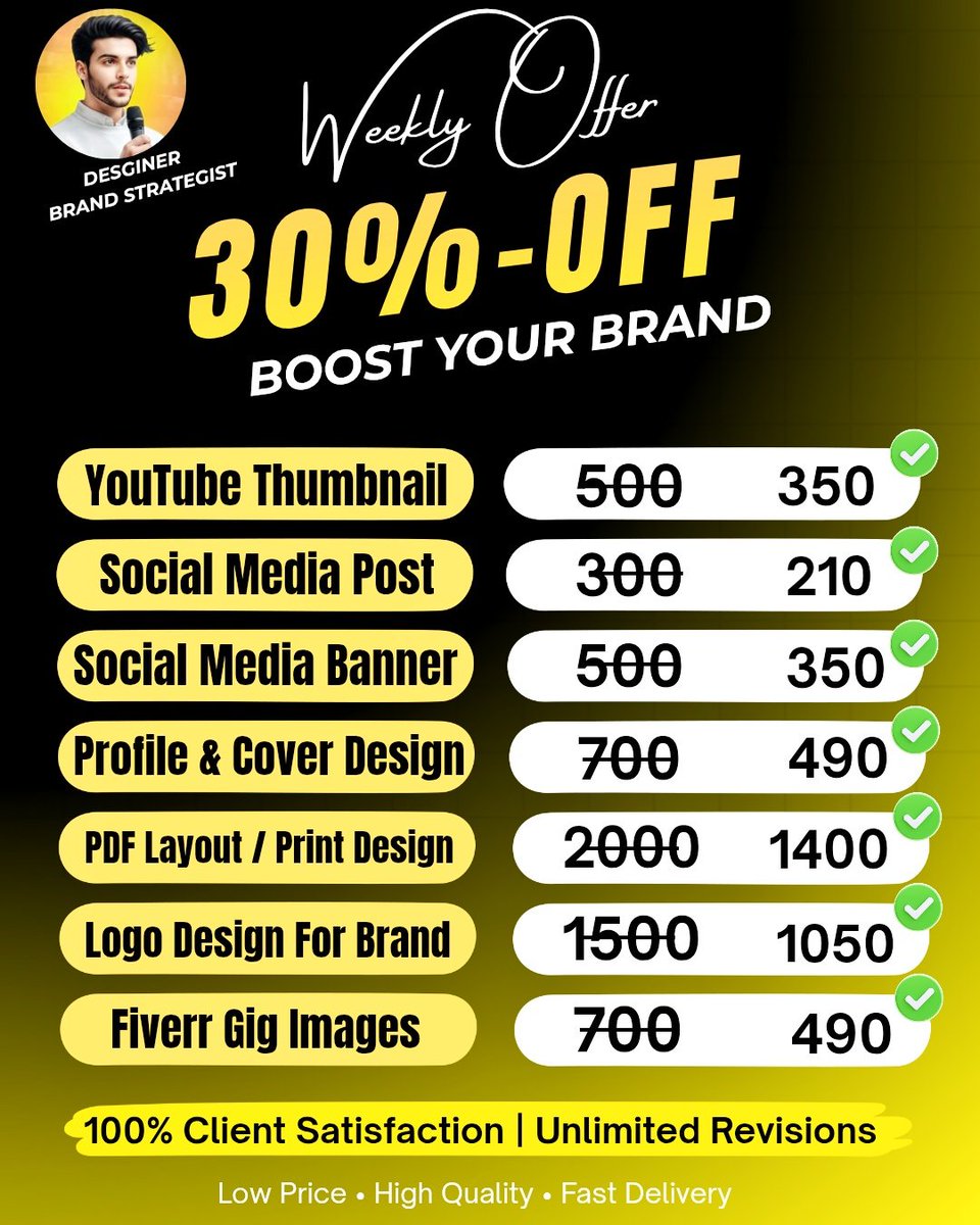Shoaib_Creator's tweet image. Weekly Graphic Design Offer – 30% OFF 

 📩 DM now to book your slot

#GraphicDesigner #GraphicDesignServices #WeeklyOffer #Shoaibbeycreator
#AffordableDesign #FreelanceDesigner #SocialMediaDesign
#LogoDesign #CreativeDesign #PakistanDesigner