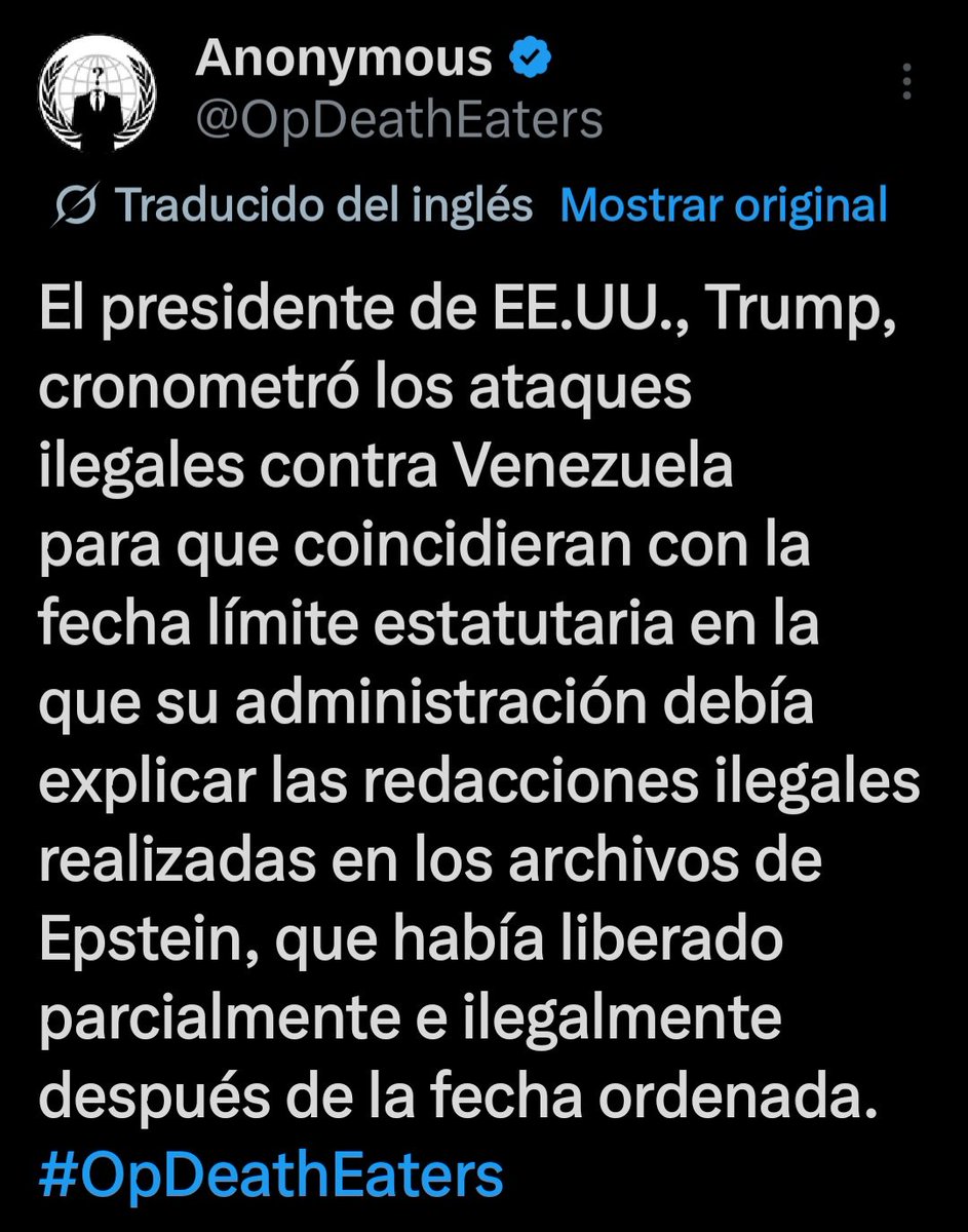 Este fue el motivo principal del pederasta, aparte del petróleo, para invadir y secuestrar al Presidente Maduro. Él sabe que lo único que lo puede sacar del poder, son los archivos epstein. Así de claro.