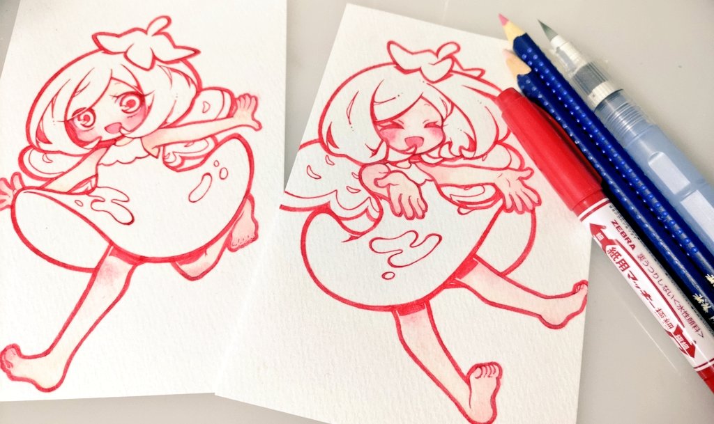 あんまり進んでないんですけど、本日の途中経過
今のところ使用している画材は紙用マッキーの赤とファーバーカステルです。
#wip