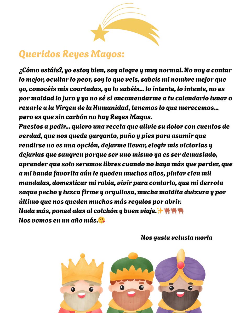 Queridos Reyes Magos…👑👑👑

Feliz noche mágica de Reyes!✨🎁