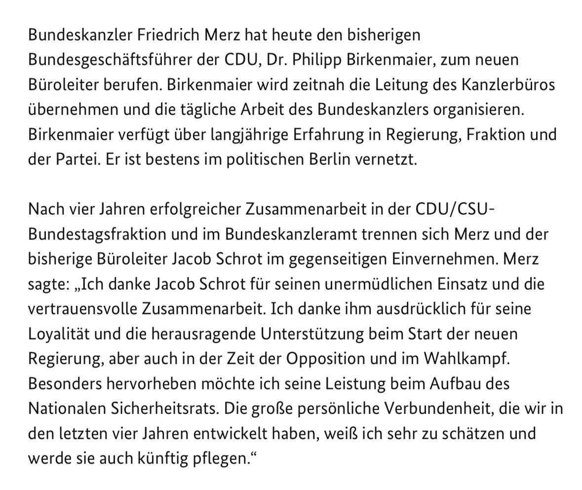 ++<a href="/TableBriefings/">Table.Briefings</a> ++
Die Zeichen stehen auf Wirtschaftswende. Mit dem ehemaligen Mittelstandsbeauftragten und lupenreinen Marktwirtschaftler <a href="/Birkenmaier/">Philipp Birkenmaier</a> bekommt <a href="/bundeskanzler/">Bundeskanzler Friedrich Merz</a> einen erfahrenen Beamten ins Büro. Und einen engen Linnemann Vertrauten. Der <a href="/CDU/">CDU Deutschlands</a> gefällt‘s.