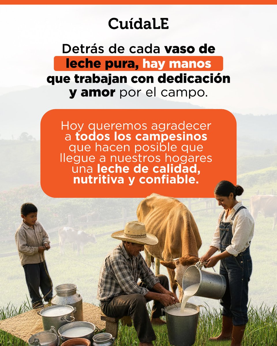 Un aplauso para quienes trabajan día a día en el campo, cuidando cada detalle para que la leche que llega a nuestras mesas sea pura y de la mejor calidad. 🥛💛

Gracias al campo colombiano por su dedicación, esfuerzo y compromiso con la nutrición y el bienestar de todos. 🌱✨