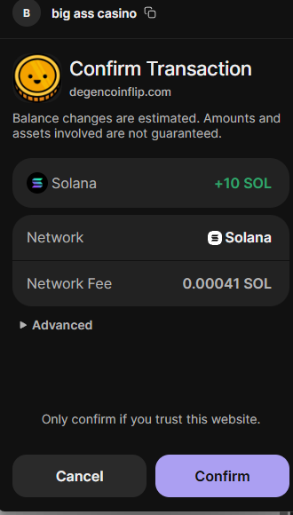 Notfgod's tweet photo. Just doubled my SOL on @degencoinflip https://t.co/hTdKhtmWeV