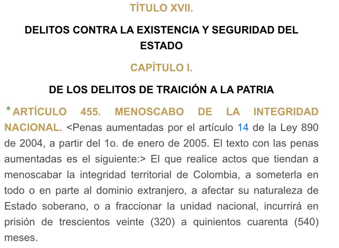 AnaBejaranoRG's tweet image. Pedir una invasión extranjera en Colombia es un delito: menoscabo de la integridad nacional. (Con especiales consecuencias nocivas si lo hace un congresista.)👇🏼