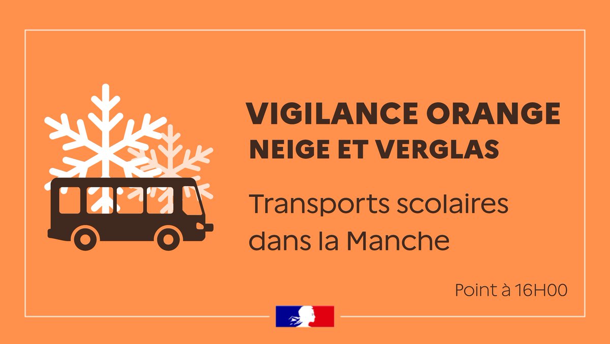 Image de Préfet de la Manche - 🟠Vigilance orange jusqu'au mardi 6/01 10h00.
En raison du risque de verglas important demain matin