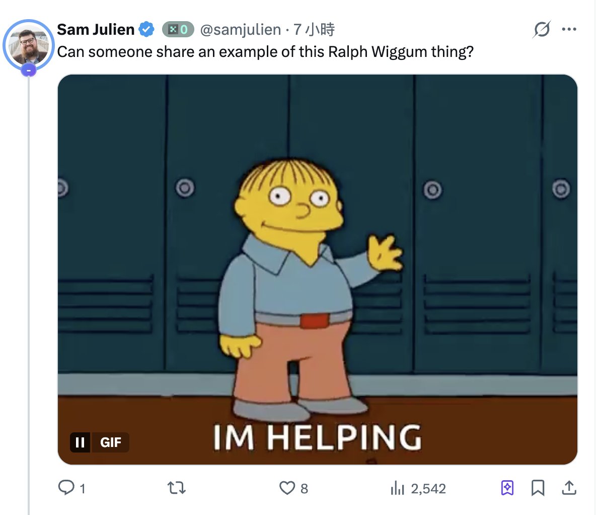 2026.1.5 #聚合群金狗链上视野$Ralph 现在402k  26BFDtxUpzhB6mwf93U5NiPSf878riWephC44R4Y5NNW AI叙事，名为“Ralph Wiggum”的Claude  插件“实现了AGI 由@GeoffreyHuntley 开发使用简单的Bash 循环反复提示像