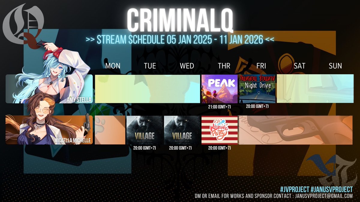 Janusv_Project's tweet image. SCHEDULE  5 DEC 2026 - 11 DEC 2026
 ========================        
-UNIT-   
#ZENTRION
#CRIMINALQ
========================       
#VtuberTH #JVProject