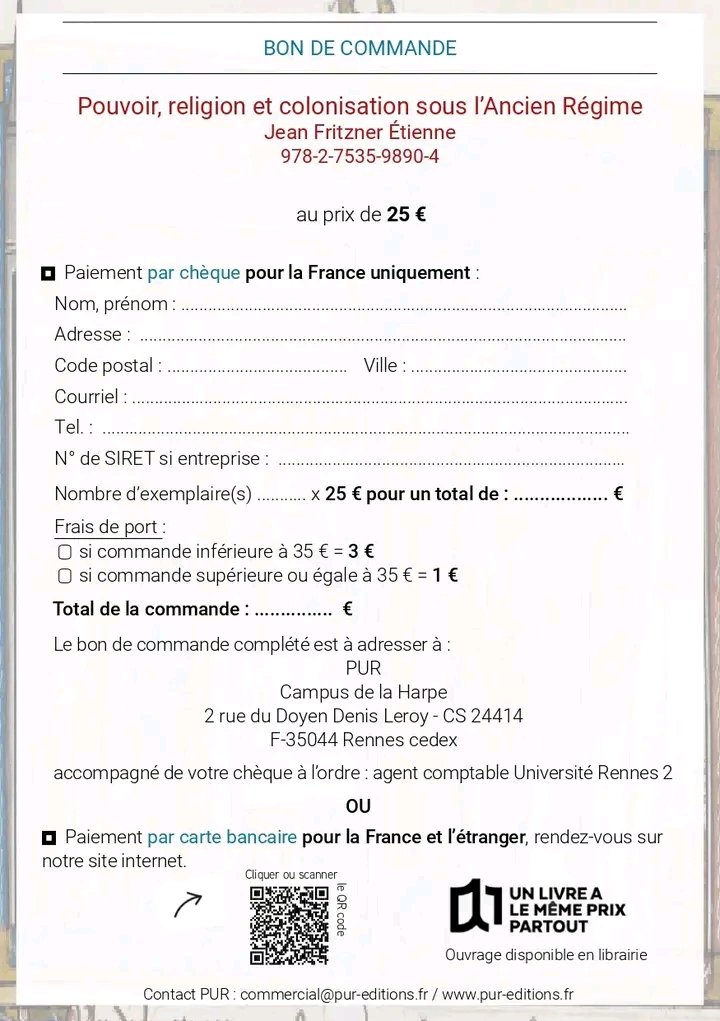 edarelens99's tweet photo. Vient de paraître chez les Presses universitaires de Rennes mon livre "Pouvoir, Religion et colonisation sous l'Ancien Régime". Bonne lecture ! https://t.co/7EPcaWZQ86