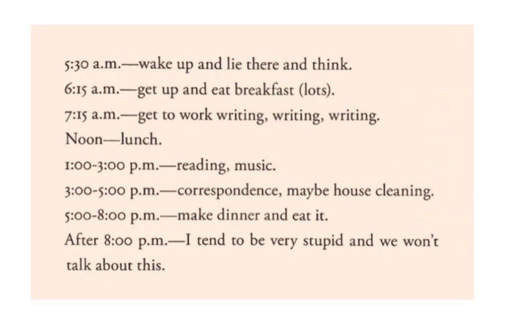 bloodsigns's tweet image. Ursula Le Guin’s schedule which I love and will forever aspire to … here’s to 2026 …
