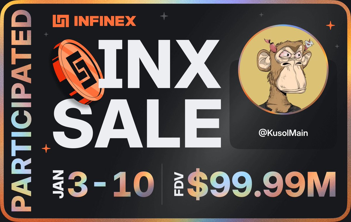 KusolMain's tweet photo. I participated in the @infinex sale - $99.99M FDV, 3-10 Jan, 2026 https://t.co/LrF6INEa4K