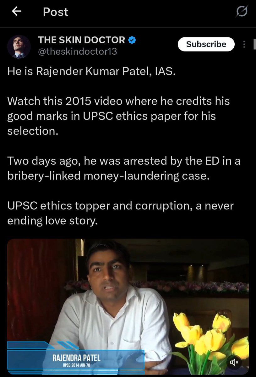 ProjectDecodeX's tweet photo. UPSC paradox:
Higher the marks in Ethics paper and rank Higher the chances of corruption amount when caught, Ethics clearly has compound interest. https://t.co/bjMt56C3gR