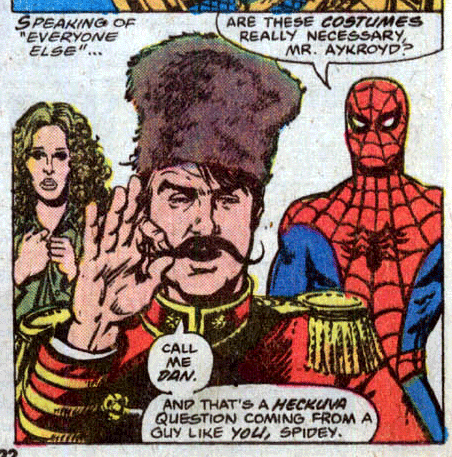 The_Daily_Panel's tweet photo. That moment when a Ghostbuster questions your costume choices 😂
#SpiderMan  #CallMeDan https://t.co/RTKUKpxIJk
