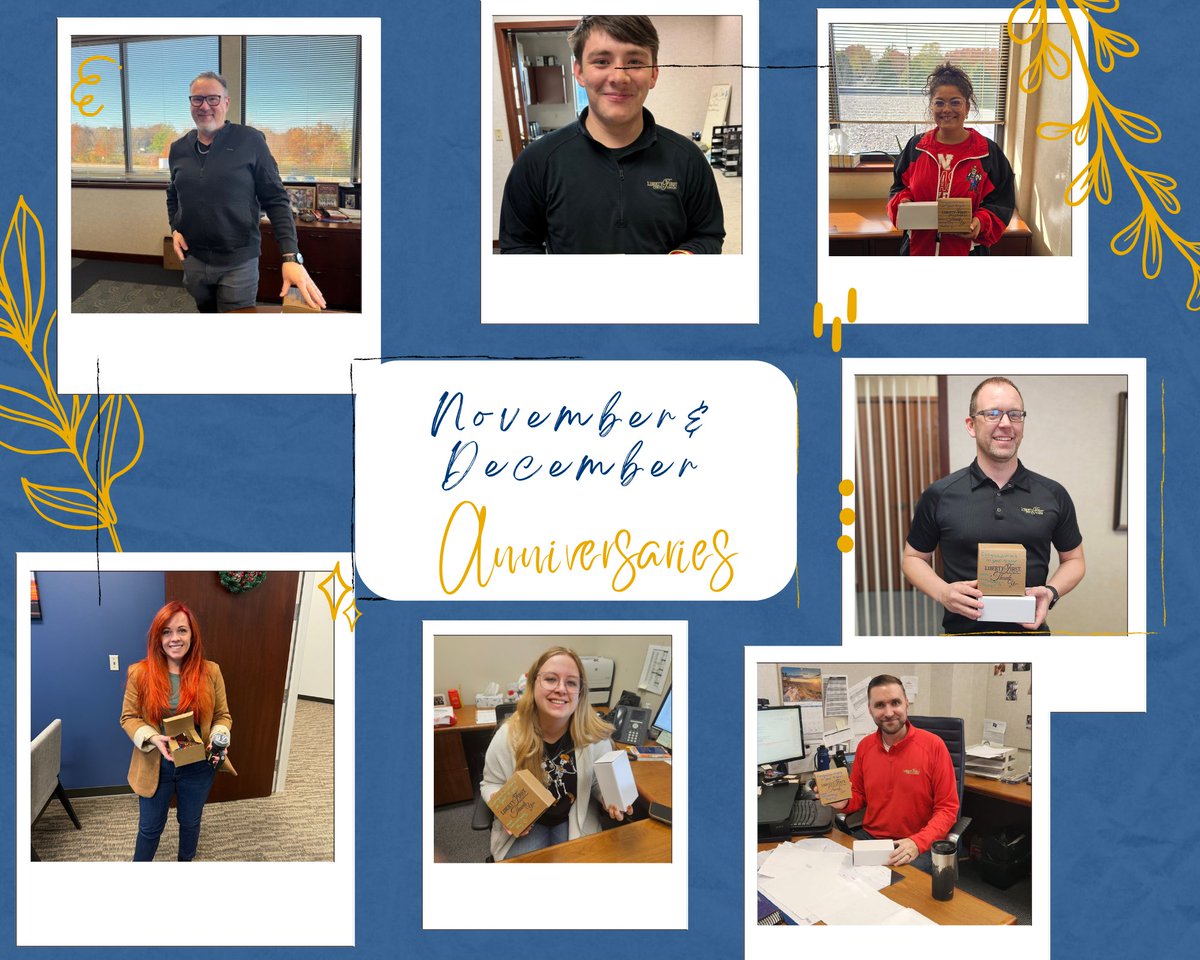 We want to celebrate ourNovember and December anniversaries!  Thank you to Nellie L, Sky B, Travis E, Dan R, Damien R, Frank W, Rhianna M, Christine B (not pictured), Jim H (not pictured), and Tom G (not pictured).  We thank you for all that you do for Liberty First!