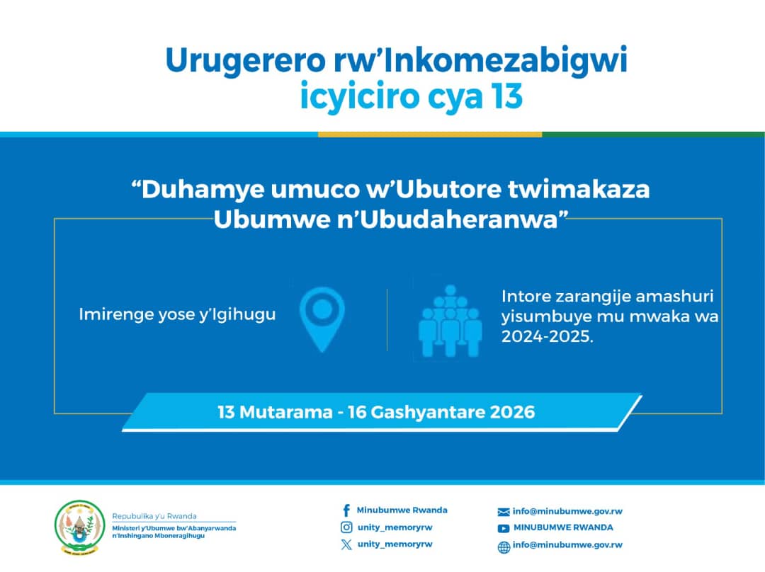 keza_2500's tweet photo. Urugerero rw’Inkomezabigwi icyiciro cya 13 ruregereje! Niba wararangije amashuri yisumbuye mu mwaka wa 2024 - 2025 ukaba waratsinze neza, ngwino twitabire.  Urugerero ruzaba guhera   13 Mutarama kugeza   16 Gashyantare 2026 mu Mirenge yose y’Igihugu.   #Inkomezabigwi13 https://t.co/hTiMBccjGP