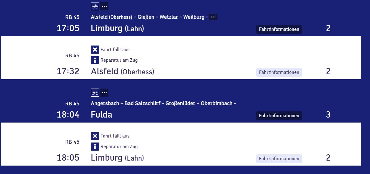 Ich komme langsam zu der Überzeugung, daß man diese Strecke stilllegen sollte. Der Betreiber - "Hessische Landesbahn" #HLB - ist nicht in der Lage, einen zuverlässigen Verkehr zu gewährleisten. 
Wozu für diesen Quatsch noch zahlen?