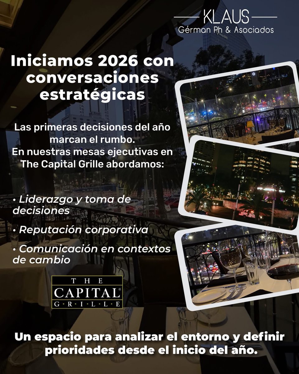 La primera semana del año es el mejor momento para alinear visión y estrategia.
Nuestros encuentros en #TheCapitalGrille reúnen a líderes que inician 2026 con foco, claridad y conversación de alto nivel.

Conoce próximas sesiones en klausgermanph.com