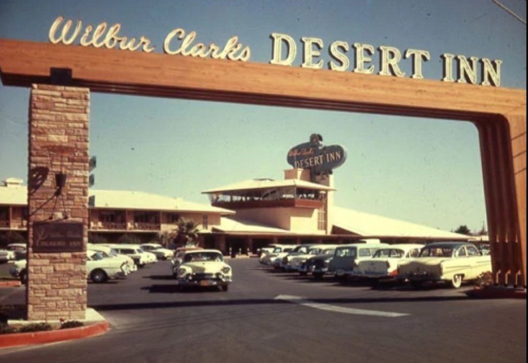_GrandPaD's tweet image. OTD 1950 Wilbur Clark opened the Desert Inn #LasVegas. It was the 5th resort on the Strip and featured 300 rooms. Building began in 1947, but Clark ran out of money. In 1949 construction restarted after mob money infusion. It closed August, 2000.