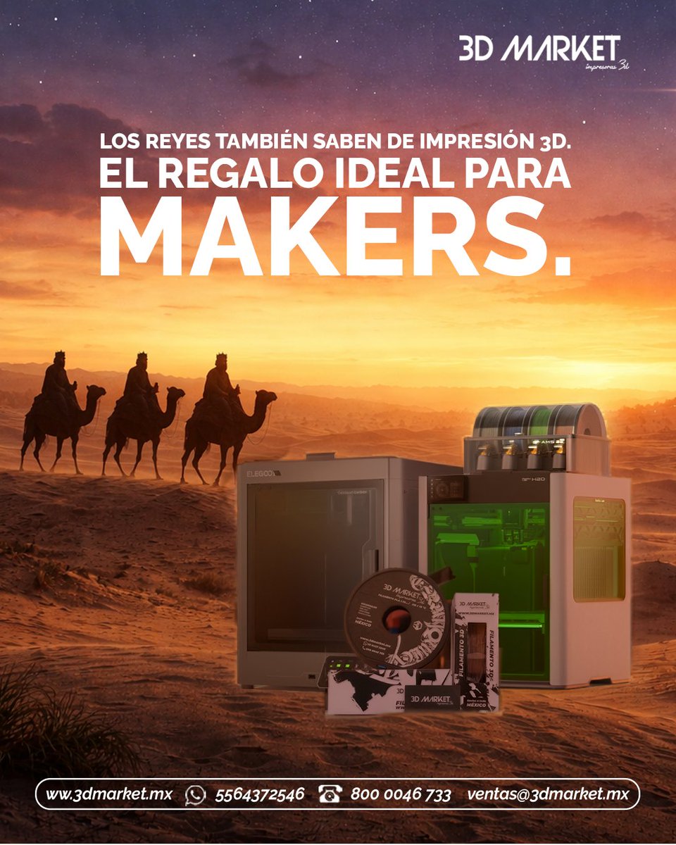 3DMarketMx's tweet image. Los Reyes Magos también saben de impresión 3D 🎁✨Porque cuando se trata de crear, innovar y llevar ideas a otro nivel, el regalo ideal es una impresora 3D.

🌐 3dmarket.mx
📩 ventas@3dmarket.mx
☎ Int. de la República: 800 0046 733

#3DMarket #ReyesMagos