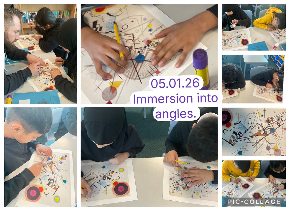 MarshfieldPS's tweet photo. Year 6 Stan Lee class have been immersing themselves into their topic of angles through artwork by Kandinsky!  #Immersion #MPSMaths #Kandinsky https://t.co/Z4kGkazSuV